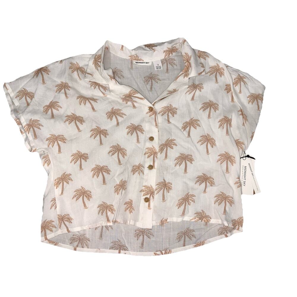 Midnight Sky - Palm Tree Button Up Shirt - Women’s Small